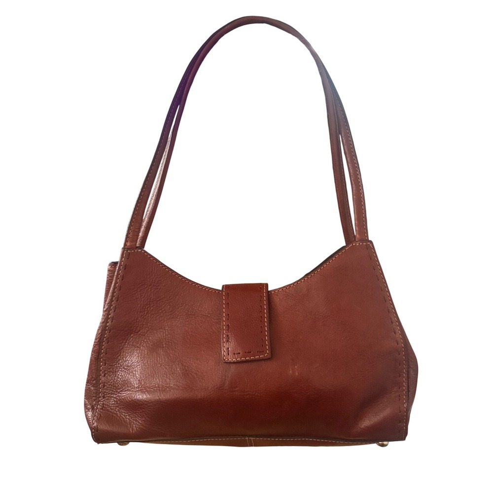 Fossil ZB9094 Cognac Shiney Smooth Leather Baguette Bag VTG Y2K Abt 11x7x3"